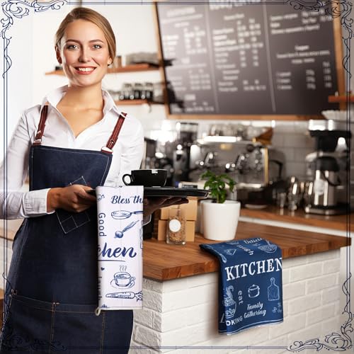 Image of Bencailor 6 Pcs Blue White Kitchen Towels Decorative Sets Dish Towels Absorbent Fast Drying Hand Tea Vintage Hanging Reusable Cleaning Dishcloths for Cooking Farmhouse Bathroom Accessory