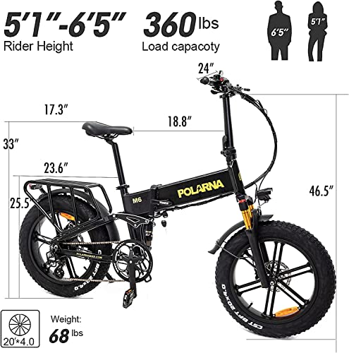 Polanra Electric Bike For Adults 20" Ebike 48V 17.5Ah Samsung Removable Battery Full Suspensions 1000W Motor Fat Tire Electric Bike With Pneumatic Fork 32Mph #TOP5