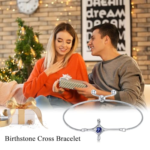 TOUPOP Birthstone Cross Bracelet for Women 925 Sterling Silver Cross Infinity Bracelet Fine Jewelry Birthday Christmas Gifts for Her Girlfriend Wife3