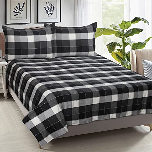 Image of AIRWILL, 200GSM Handloom Cotton Double Bedsheet with 2 Pillow Covers (Dobby Black)