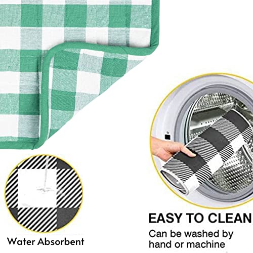 Image of Dish Drying Mat for Kitchen Utensils, Reversible Absorbant Cotton Checks Drying Mats, Washable, Counter top Cushion Pad Tableware, 46x61 Cms, Green by Lushomes (18x24 Inches, Set of 2)