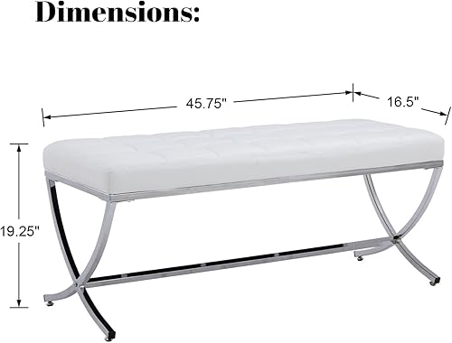 Miniatura 2 de LukeAlon Moderno banco de comedor de piel sintética, banco otomano con botones copetudos con acabado cromado en forma de X, banco tapizado para el