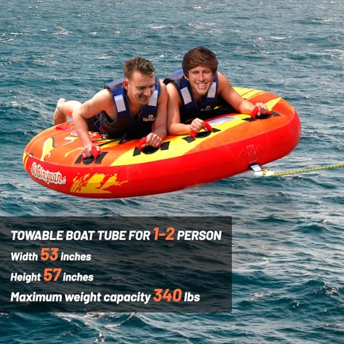 1-2 Person Heavy-Duty Inflatable Towable Tube/Boat Tube/Water Tube for Boating and Water Sports,Double-Stitched Full Nylon Cover,EVA Grab Handles and Speed Safety Valve - Thumbnail 3