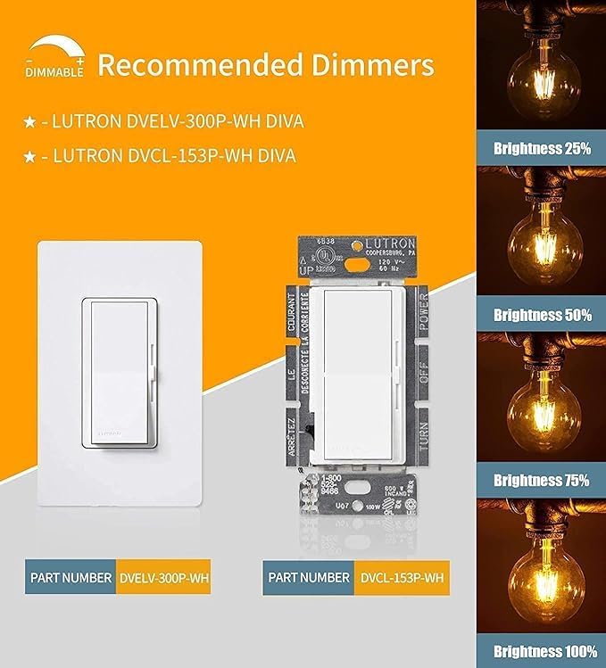 Image of Vintage Edison G125 LED Filament Bulb 6W, Amber Glass Globe (125mm) - Warm White, E26 /E27 Base for Home, Cafe & Decorative Lighting, Pack of 2