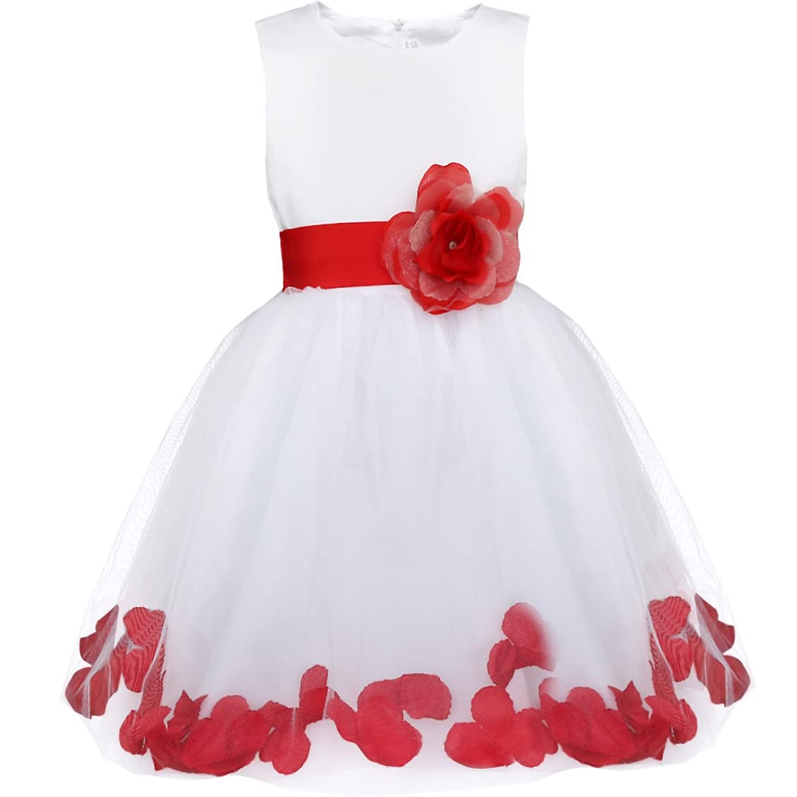 Freebily Vestido Elegante de Fiesta Boda para Niña Vestido Princesa de Dama de Honor Comunión Novia Blanco Vestido de Noche Cóctel Flores Niñas