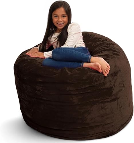 ULTIMATE SACK - Puff en varios colores y tamaños, gigante, lleno de espuma, funda lavable, costuras dobles, forro duradero (3000, pelo marrón)