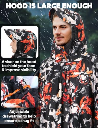 Image of ANYOO Waterproof Rain Poncho for Adults Lightweight Raincoat for Men Women Jacket Coat Hooded for Hiking Outdoor Activities