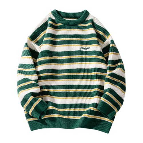 Cambkatl Men's Pullover Crewneck Striped Colorblock Sweaters, Loose Long Sleeve Casual Knitted Fall Winter Sweater Tops