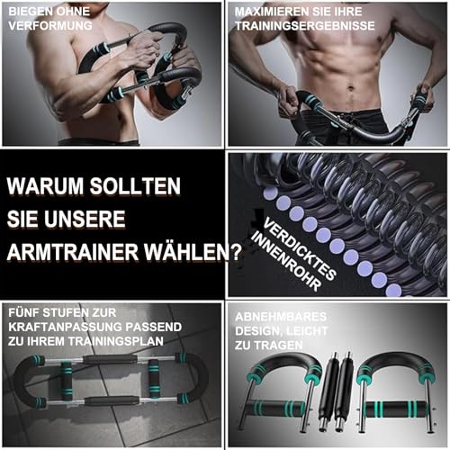 Twister Armtrainer, U-förmiger Verstellbares Brust, Arm & Oberschenkel Trainingsgerät (30-50 kg / 70-110 lb), Tragbarer Federwiderstand mit abnehmbarem Design, Fitnessgeräte für zuhause, Büro & Reise