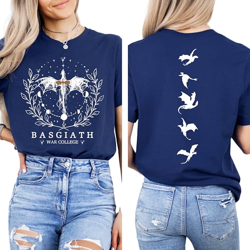 Basgiath War College T-Shirt, Fourth Wing Fantasy Book Lover Tee, Violet Sorrengail Dragon Rider Printed T-Shirt, Makes The for Fans of Rebecca Yarros (Navy, Adult XXL)