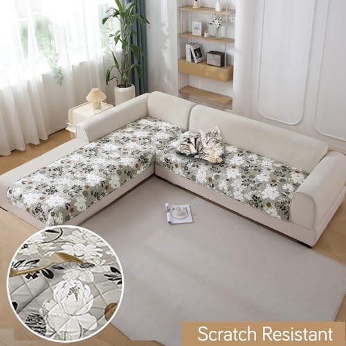 Image of HOKIPO 'Elira Series' Printed Water Repellent + Waterproof Quick Dry L Shape (3+3 Seater) Sofa Seat Cover Mat, Feather Brown Floral (AR-5249-C1*2)