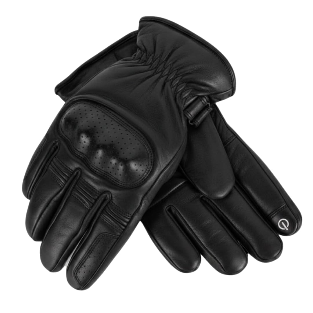 MDM Gants Moto Homme Cuir Véritable Doublés – Coques Rigides Articulations, Chauds pour Temps Frais, Antidérapants, Confort Ergonomique, Gants Motard Route Touring