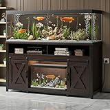 75-120 Gallon Aquarium Stand with Tank Reinforcement, Rustic Farmhouse Design, Open Storage Compartments, Load-Bearing Capacity 1000 Pounds, Walnut