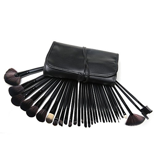 KanCai Makeup Brushes 32 Pcs Professional Facial Cosmetic Brush Set Kit with Black PU Leather (Black) by KanCai