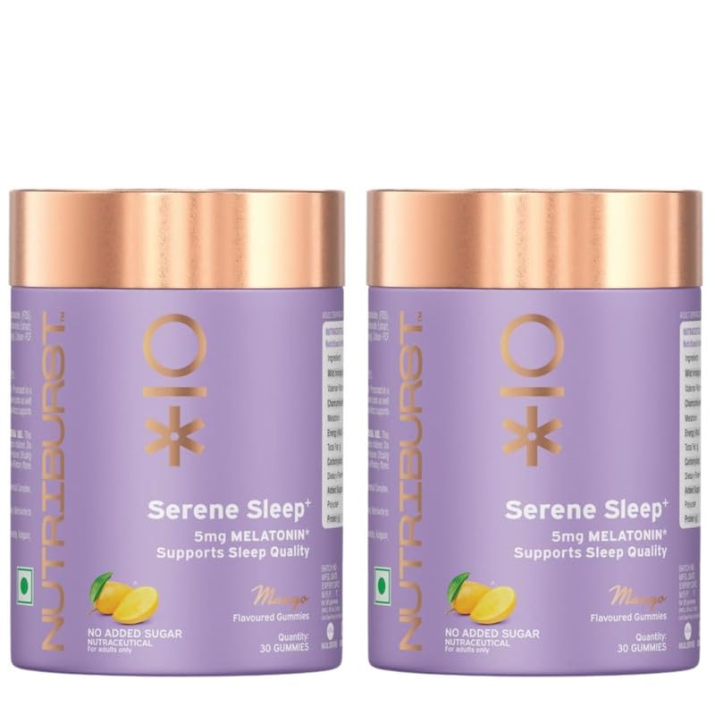 KARTWIZ Nutriburst Serene Sleep 5MG Melatonin Gummies for Quality Deep Sleep, Fresh Wake Up | No Stress & Anxiety | No Added Sugar Sleep-Aid | Mango Flavor (30 Gummy) Pack of 2