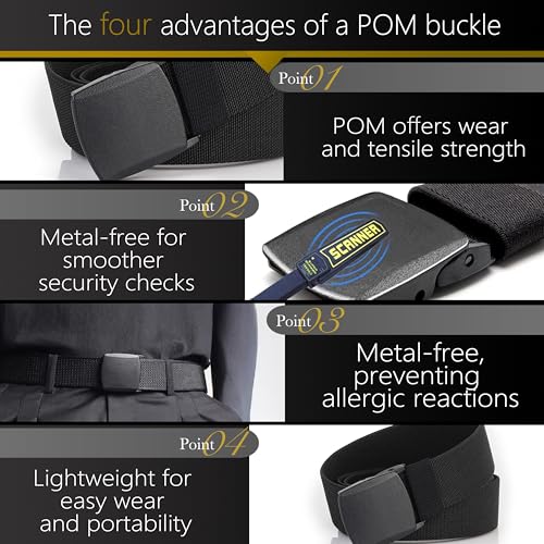 Men's Adjustable Tactical Belt, TSA Outdoor Military Nylon Canvas Webbing Work Belt,Metal-Free Elastic Stretch4