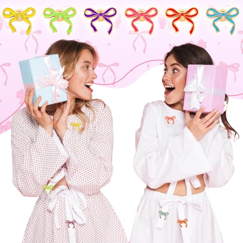 Image of Tondiamo 24 Pcs Girls Bow Enamel Pins Bulk Ribbon Lapel Pins for Women Girl Clothes Hats Bag Decor Holiday Gifts