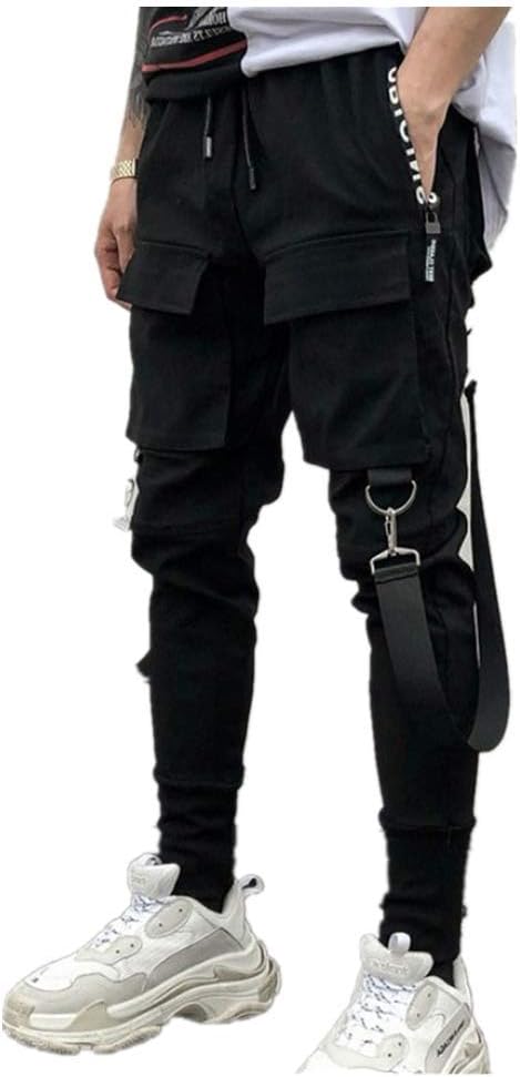 Men Streetwear Hiphop Punk Harem Pants Jogger Sport Sweatpants Elastic Waist Slim Fit Cargo Trousers