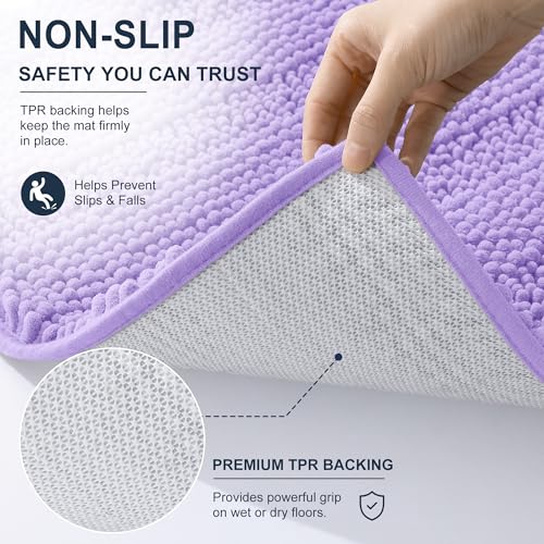 Image of Smiry Thick Chenille Bathroom Rugs 36x24, Extra Soft Absorbent Striped Bath Mat, Machine Washable, Rubber Backing, Bath Rugs for Tub & Shower, Modern Home Decor Accessories, Lavender