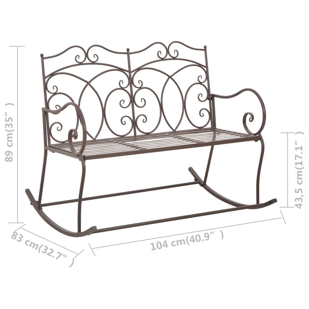 Banco de jardín de hierro forjado marrón antiguo 104 cm, banco de jardín de hierro para terraza y jardín, banco decorativo con asiento ancho, fácil montaje, máx. 110 kg por asiento
