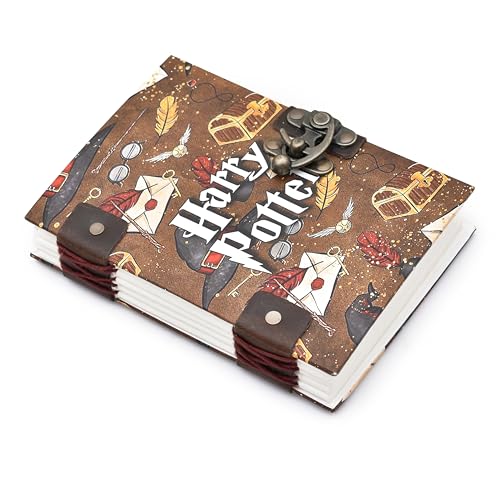 Image of Handmade Harry Potter Journal with Lock (5x7 Inches) | Recycled Paper Diary for Fans | Eco-Friendly Magical World Notebook