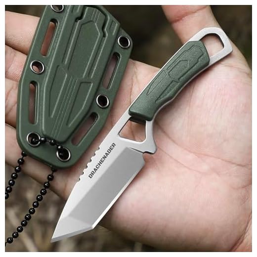 DRACHENADER Neck Knife Tanto Messer feststehend klein Fulltang Outdoor Mini-Messer mit Kunststoffscheide