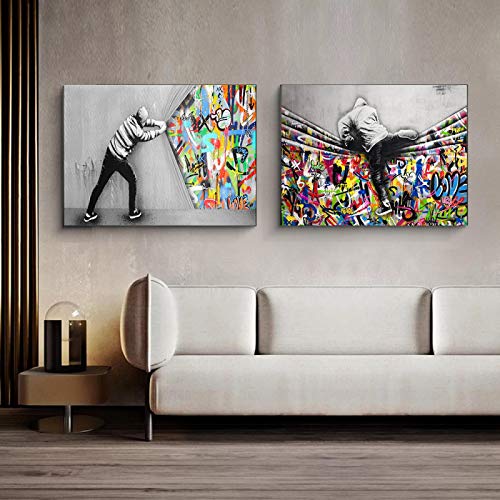Art impression sur toile graffiti coloré 60x90cm sans cadre pour salon