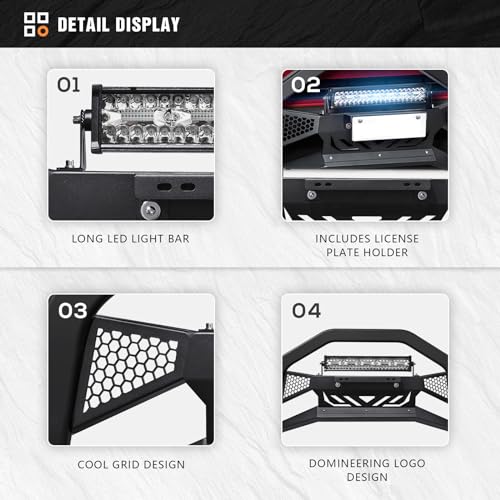 Image of for Frontier Bull Bar Front Brush Guard with LED Light Bar & License Plate Frame Compatible with 2005-2021 Nissan Frontier, Truck Guard Grille Bumper Push Bar (Include Light Mount & Skid Plate)