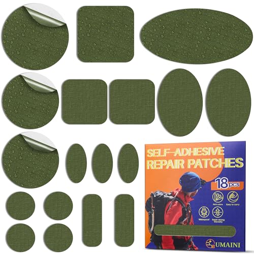 Parches Para Ropa Autoadhesivo Verde militar,18 Piezas Parche Para Plumas, Tela Adhesiva Para Tapizar de Nylon, Parche impermeable Adhesivo Para Chaquetas de Plumas, Pantalones, Mochila, Tienda