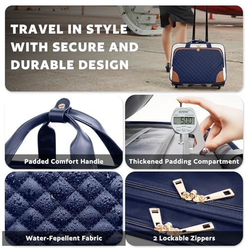 Image of Arcoyard Rolling Laptop Bag, Rolling Briefcase for Women with Waterproof Pocket, 16 Inch Computer Bag, Underseat Carry On Luggage with Wheels for Work Travel Business, Lightweight Navy Blue Brown
