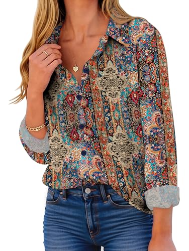 Zeagoo Button Down Shirt for Women Long Sleeve Blouses Floral Printed Tops Business Casual Work Outfits S-XXL2