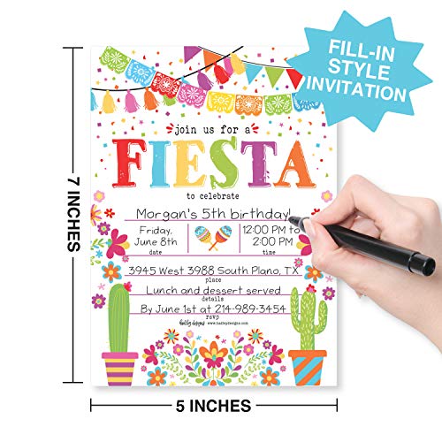 Image of Hadley Designs Kids Birthday Invitations For Boys and Girls Mexican Theme - 25 Fiesta Birthday Party Invitations For Boys, Quinceanera Invites For Girls, Cute Cinco de Mayo Party Supplies, Made In USA