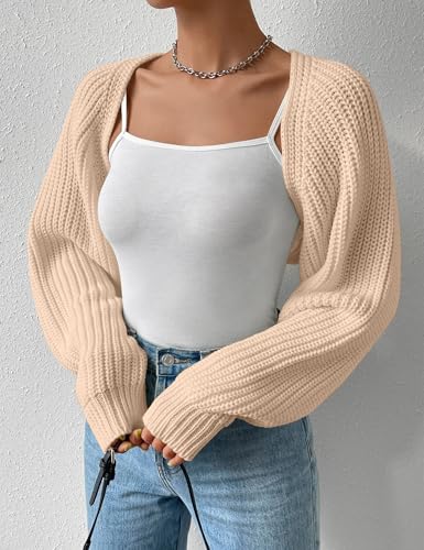 Image of Women's Long Sleeve Open Front Knitted Crop Cardigan Drop Shoulder Knit Bolero Shrug Sweater