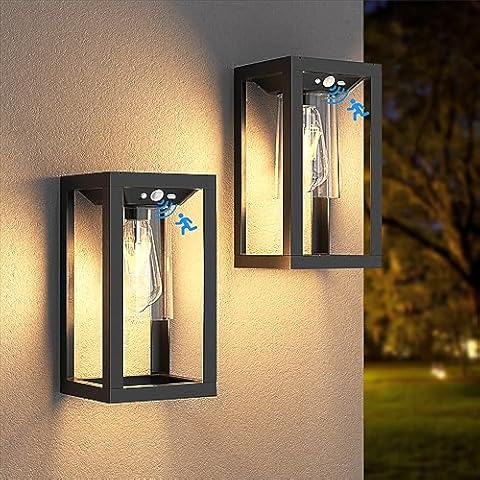 APONUO Solar Outdoor Wall Lights with 3 Lighting Modes, Solar Porch Lights Motion Sensor Waterproof Wall Lanterns, Wireless Dusk to Dawn Solar Sconce Lights for Porch, Garage, Patio, Yard (2 Packs) Cover