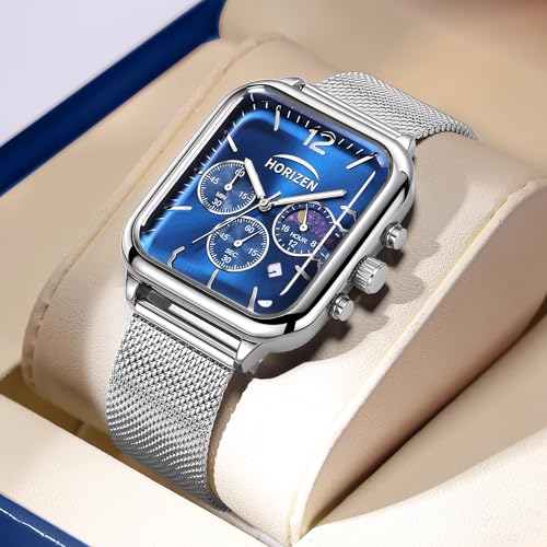 Image of HORIZEN Small Square Dial Chronograph Luxury Analogue Watch for Men (Blue)