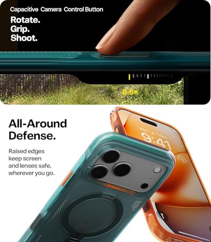 Image of TORRAS Ostand Q3 Air Original for iPhone 17 Pro Max Case, 360 Magnetic Stand, MagSafe Compatible, Mil-Grade Drop Tested, Camera Control Button, Shockproof for 17 Pro Max Cover, Horizon Orange