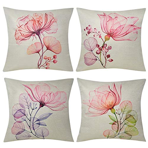Bublanwo 4 Packs Decorative Flowers Pillow Covers Floral Rose Cushion Covers Farmhouse Retro Pillows Couch Pillowcases Home Decor for Sofa Study Bedroom 