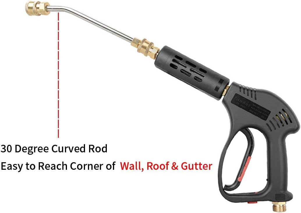 Pressure Washer Short Gun, 5 Nozzle Tips, 7 Inch Extension Curved Rod, M22 Fitting, Hot and Cold Water Replacement, 5000 PSI