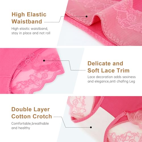 Women Cotton Underwear High Waisted Soft Lace Panties Comfort Breathable Sexy Ladies Brief Multipack4