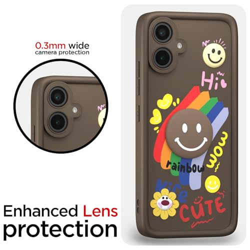 Image of Pikkme Back Cover for Samsung Galaxy M05 / A05 / F05 | Soft Silicone| Cute Rainbow Smile & 3D Cartoon Flower Design | Shockproof Raised Camera Protection Bumper Case (Brown)