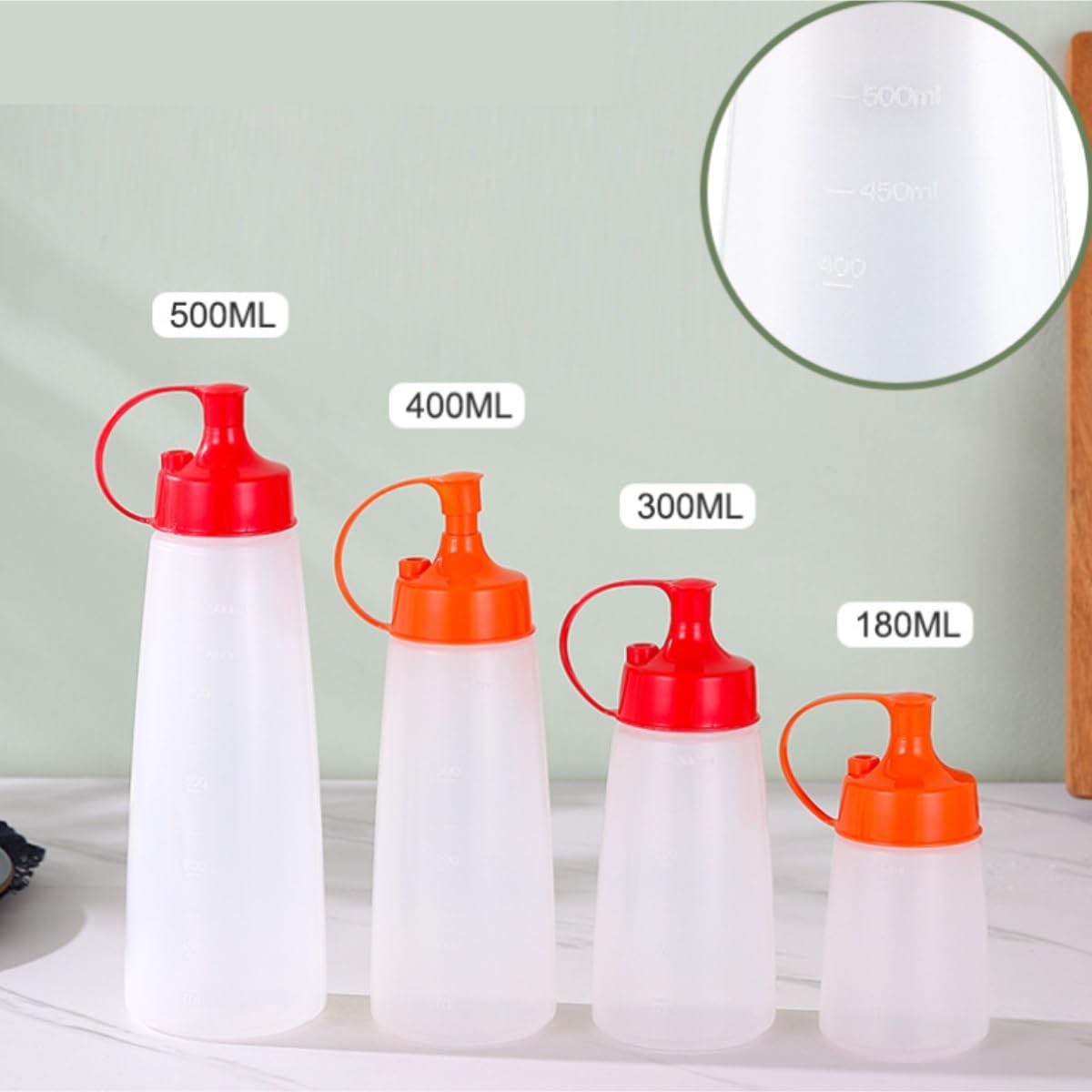 Quetschflasche Squeeze Flasche Saucenflasche, Gewürzflasche, Quetschflasche Aus Kunststoff, Tomatensaucen-Flüssigkeitsverteiler, 5-teiliges Set Saucenflasche(Rood,500ml)