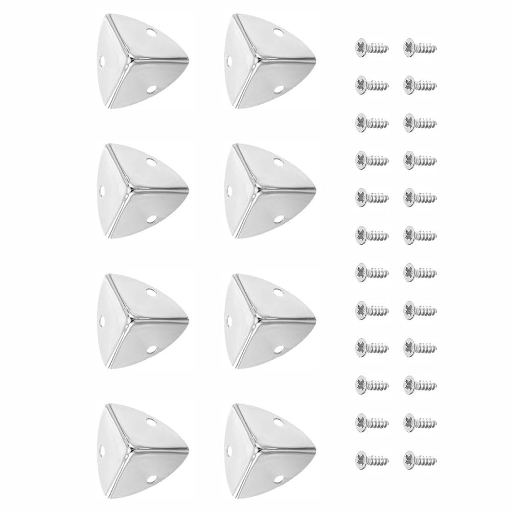 8Pcs Vintage Corner Protectors Triangle Furniture Three-Sided Corner, Chrome Metal Box Corner Protectors for Table Corners Desk Corners