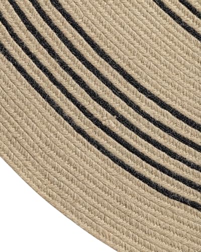 Image of Rounds Jute Carpet - Handwoven Natural Fiber Rug for Living Room, Bedroom, Entryway | Boho Chic Eco-Friendly Area Rug | Rustic Designer Floor Mat:-(Jute Tikki Black, 7x7 feet