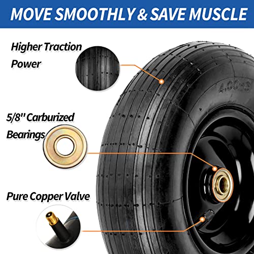 GICOOL 4.00-6 Tire and Wheel, 13\" Wheelbarrow Pneumatic Tire, 5/8\" & 3/4\" Bearings, 1.75-6\" Centered Hub,Sealed Bearings for Wheelbarrows Trolley Dolly Garden Wagon Cart Wheel Replacement