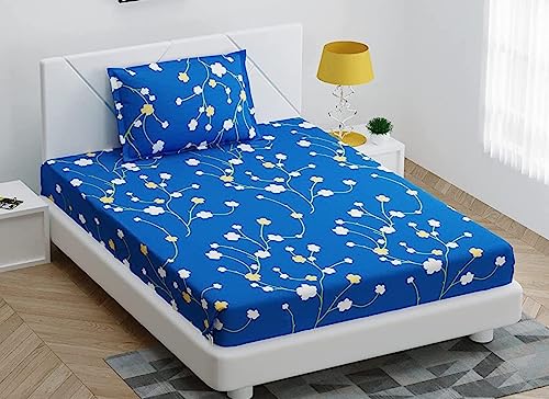 Image of Single Bed Bedsheet | All Around Elastic Fitted Bedsheet with 1 Pillow Cover (72 inchX48 inch Upto 6 Inches, Bail Floral)