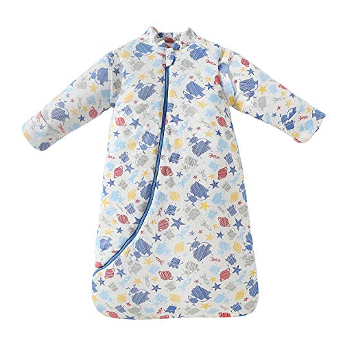 Baby-Winterschlafsack, Kinderschlafsack, 3,5 Tog, Bio-Baumwolle, verschiedene Größen von der Geburt bis 4 Jahre alt (M: Babygröße 75–90 cm/7–18 Monate, blauer Roboter)