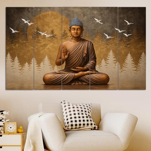 Image of Spacter art Lord Buddha Wall Painting for Living Room Big Size - Meditating Gautam Buddha Painting Wall Decor Peaceful Art for Bedroom, Office, Hotels & Gifting - Wooden Framed (30x60 inch)