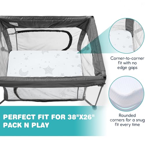 Image of Pack and Play Mattress, 38x26 Memory Foam Pack N Play Mattresses Pad with Breathable Removable Cover, High Resilience Dual-Sided Soft & Firm Support Mattress for Pack N Play