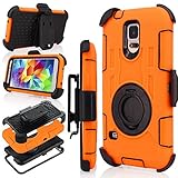 J.west S5 Case, Galaxy S5 Holster case, Hybrid Dual Layer Combo Armor Defender Protective Case With Kickstand + Belt Clip Holster For Samsung Galaxy S5 - Orange