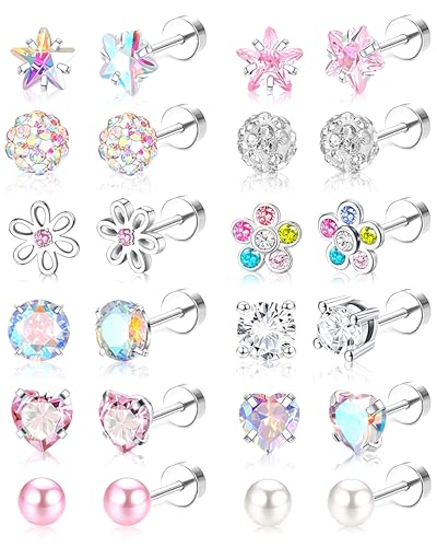 Hypoallergenic Earrings for Girls Surgical Steel Flat Back 14k Gold Plated Ear Studs Lightweight Christmas Gifts for Women, Wife, Girlfriend Anniversary Birthday Gift for Her